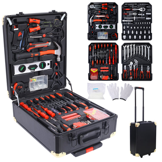 Universal Household Tool Set With Rolling Tool Box