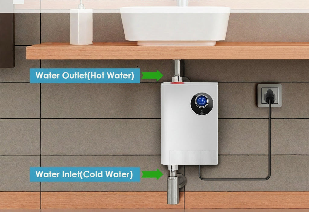 3000W Electric Tankless Water Heater, With Digital Display For Kitchen Or Bathroom Use