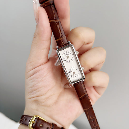 Double Time Zone Business Niche Retro Rectangular, Women's Quartz Watch